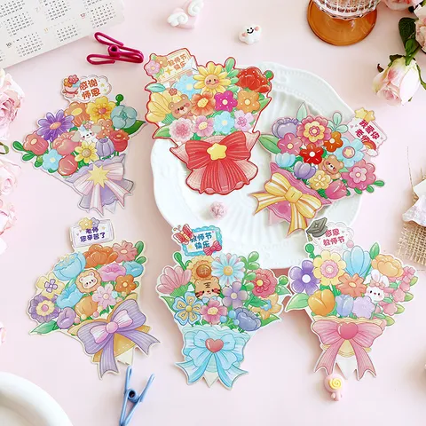 Tarjeta de Felicitación con Ramo Plegable 3D Pastoral Para El Día Del Maestro Tarjeta de Cartulina Estampada Floral