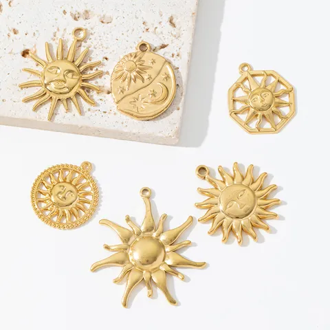 Gold Plated Stainless Steel Sun Moon Pendants For DIY Necklace Bracelet Making Earring Charms Celestial Jewelry Accessories