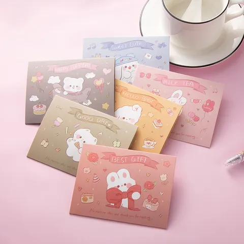 Cute Cartoon Animal Tri-Fold Greeting Cards Adorable Cardstock Message Postcards With Envelopes For Kids Birthday Festival Blessings Stationery