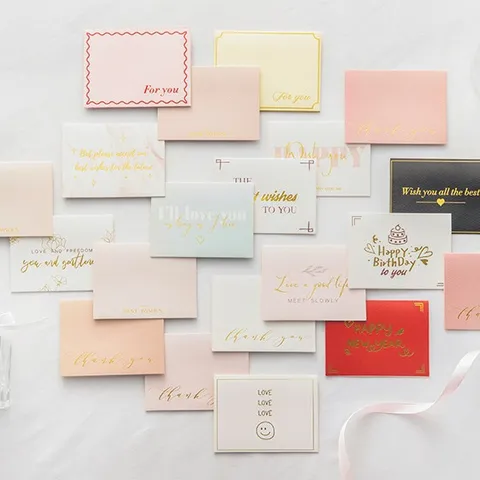 Ins Style Gold Stamping Greeting Cards For Gift Cardboard Minimalist Message Cards Best Wishes For Flower Shop Baking
