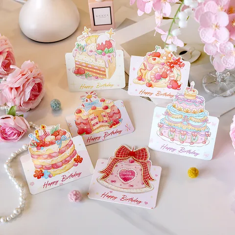 Aquarell Happy Birthday 3D Pop Up Grußkarte Karton Kuchen Form Segen Nachricht Karte Für Blumenladen Dekoration Geschenk Party Bedarf