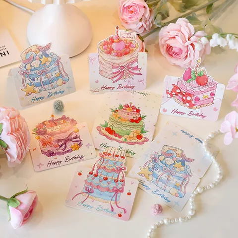 Tarjetas de Felicitación 3D Pastel de Cumpleaños de Acuarela de Dibujos Animados Tarjeta de Mensaje Creativa Pop-up Para Floristería Regalo de Cumpleaños Papelería