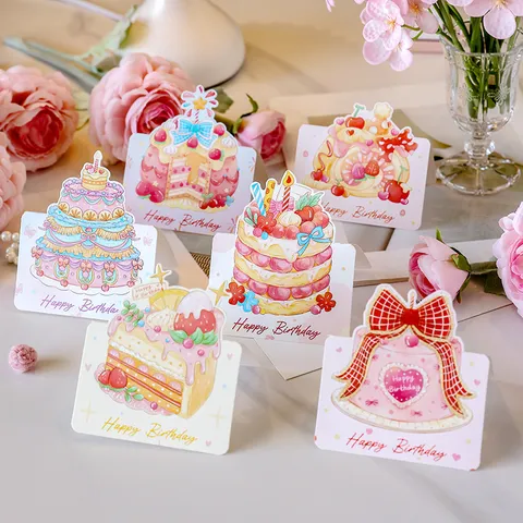 Aquarell Happy Birthday 3D Pop Up Grußkarte Karton Kuchen Form Segen Nachricht Karte Für Blumenladen Dekoration Geschenk Party Bedarf