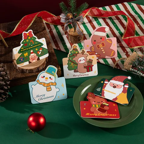 Tarjetas De Felicitación De Navidad Con Sobres Dibujos Animados Papá Noel Reno Muñeco De Nieve Hombre De Jengibre Impreso Acción De Gracias Para Fiesta Bendición Regalos Universal