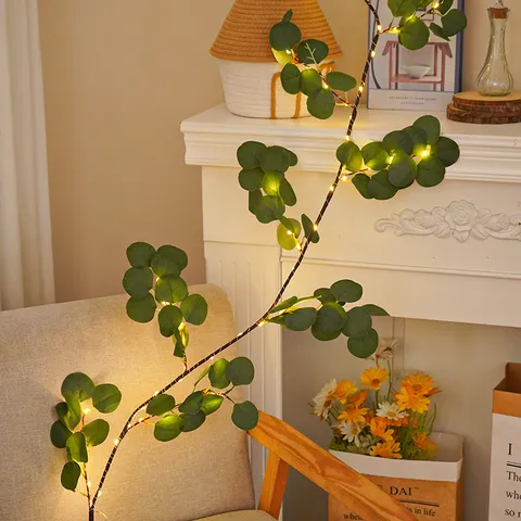 LED Olive Branch Eucalyptus Vine Light Artificial Greenery Garland Warm String Light For Christmas Home Room Party Decor