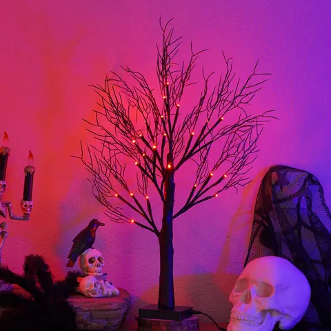 Halloween LED Baumlicht Schwarzer Korallenzweig Beleuchteter Baum Lampe Mit Orangenen LED Perlen Für Innen Party Zuhause Dekor Batterie USB Betrieben Umgebungsbeleuchtung