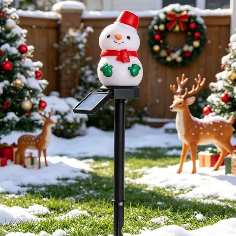 Solar Powered LED Christmas Tree Snowman Santa Claus Garden Stake Lights Vinyl Outdoor Path Waterproof Yard Decoration Lawn Landscape Lamp