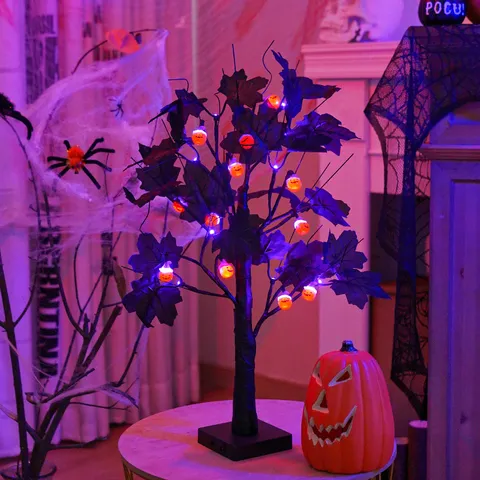 Halloween LED Tree Light Pumpkin Ghost Night Light Purple Decorative Party Holiday Home Decor Battery USB Powered