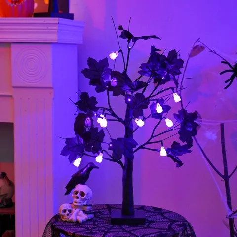 Halloween LED Tree Light Pumpkin Ghost Night Light Purple Decorative Party Holiday Home Decor Battery USB Powered