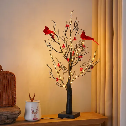 LED Red Bird Tree Light Warm White Battery USB Powered Artificial Branch Light for Holiday Party Decoration