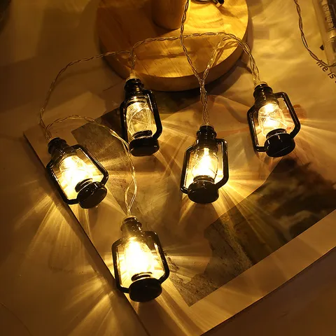 Retro Kerosene Lamp LED String Lights Halloween Decorative Warm Light Battery USB Powered Fairy Lights For Room Party