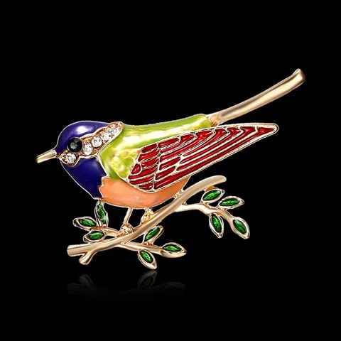 Retro Enamel Magpie Bird Brooch Alloy Rhinestone Gold Plated Suit Jacket Scarf Pin Fashion Jewelry Gift For Women Men
