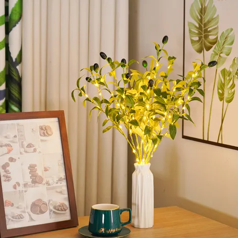 Artificial Olive Branch With LED Fairy Lights Green Fake Plant Foliage For Home Wedding Party Holiday Decoration