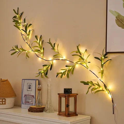 LED Olive Branch Eucalyptus Vine Light Artificial Greenery Garland Warm String Light For Christmas Home Room Party Decor