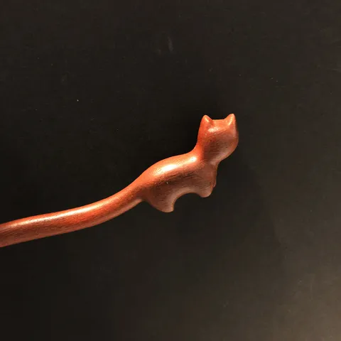 Handmade Vintage Wooden Hair Stick Carved Cat And Lobster Claw Hairpin Chinese Style Hair Accessories For Women