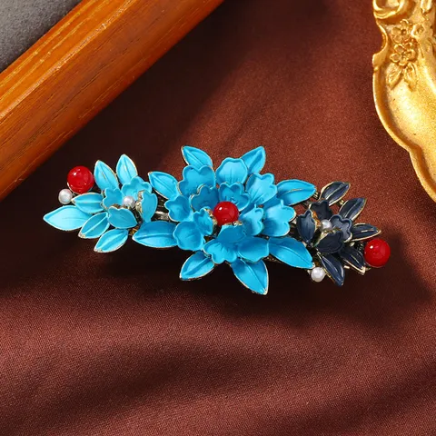 Vintage-Palast-Stil Emaille Haarspange Für Frauen Chinesischer Retro Künstliche Perle Strass Federclip Haarschmuck
