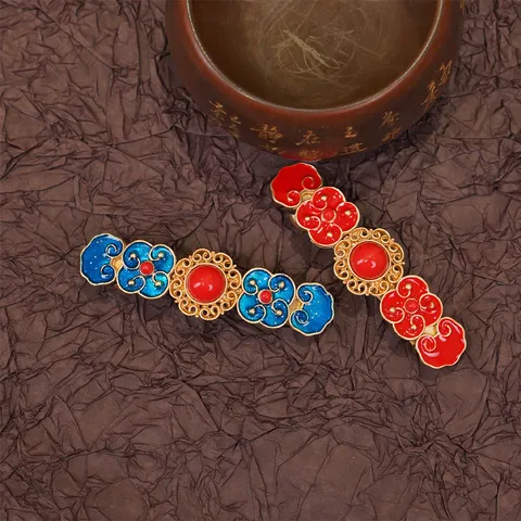 Vintage Cloisonné Gunstige Wolk Veer Haarclip Rood Blauw Geëmailleerd Metaal Haarspangen Voor Vrouwen Bruiloft Feest