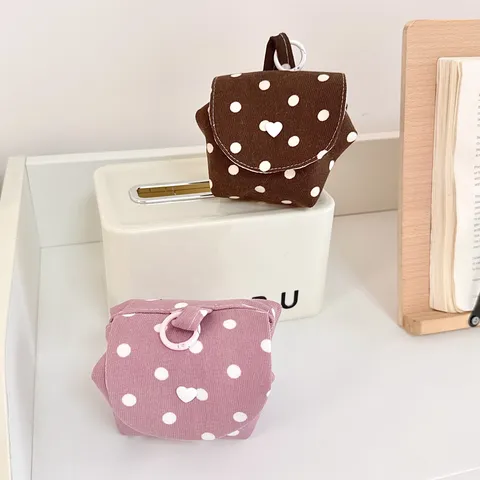 Koreanischer Stil Polka Dot Mini Kosmetiktasche Herzknopf Canvas Tragbare Kosmetik Aufbewahrungstasche Für Damen Reise Alltag