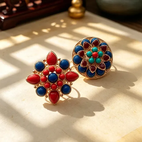 Broche Lotus de Style Ethnique Rétro pour Femmes en Alliage de Zinc Strass Faux Turquoise Épingle pour Hanfu Qipao Bijoux Tibétains Accessoire