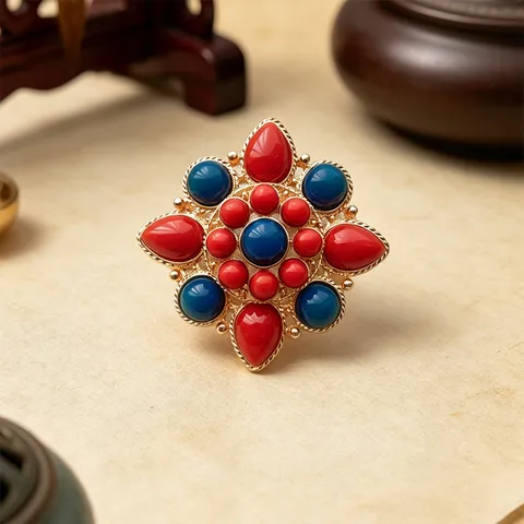Broche Lotus de Style Ethnique Rétro pour Femmes en Alliage de Zinc Strass Faux Turquoise Épingle pour Hanfu Qipao Bijoux Tibétains Accessoire