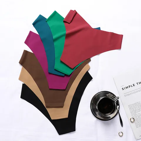Women Seamless Ice Silk Panties Low Waist One Piece Fitness Sport Briefs Breathable Cotton Crotch Invisible Underwear