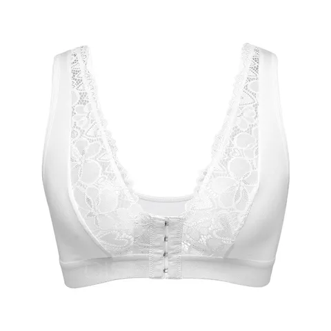 Sexy Women French Lace Bra Seamless Front Buckle Wireless Bralette Vest Style Underwear Deep V Thin Splicing Lingerie Top