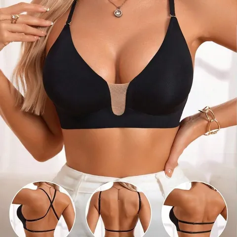 Women's Seamless U-Neck Bralette Backless Thin Strap Solid Color Comfortable Breathable Underwear Lady Crop Top