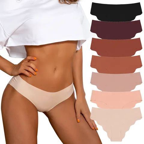 Women Seamless Ice Silk Panties Low Waist Breathable Quick Dry Antibacterial Invisible Cotton Crotch Underwear Briefs Thongs