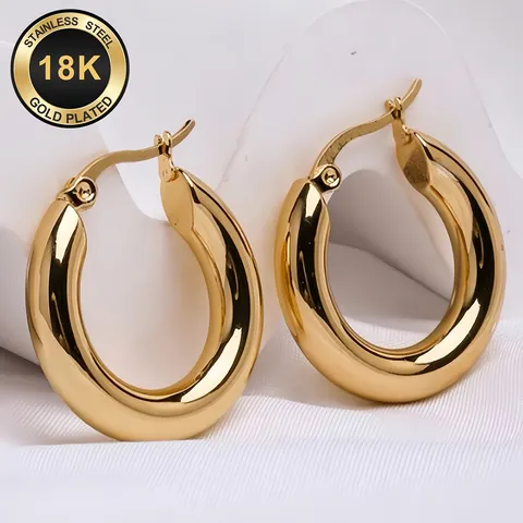 Minimalistische Edelstahl Creolen Für Damen Gold Silber Plattiert Geometrische Dicke Ohrringe Trendige Kalte Stil Schmuck Geschenk