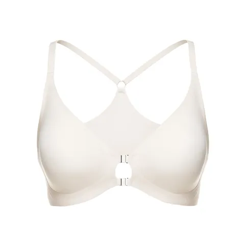 Sujetador Sin Costuras para Mujer Con Cierre Frontal Push Up Soporte Suave Sin Aros Color Sólido Rosa Niebla
