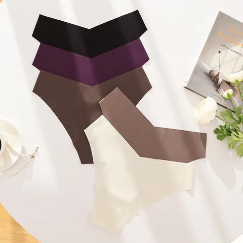 Women's Seamless Ice Silk Panties Low Waist Breathable Solid Color Panties Soft Stretch Underwear Female Briefs
