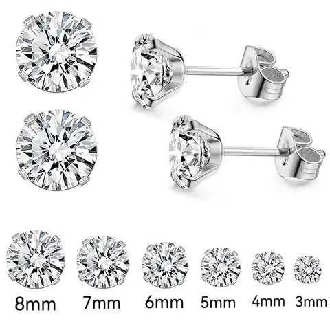 Edelstahl Zirkonia Ohrstecker Für Damen Herren 4-Zinken Rund Zirkonia Piercing Schmuck Kleine Ohrknochen Ohrstecker Schmetterlingsverschluss