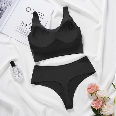 Women's Sexy Seamless Lace Bra And Underwear Set Wireless Gathering Back-Smoothing Bralette Plus Size Underwear