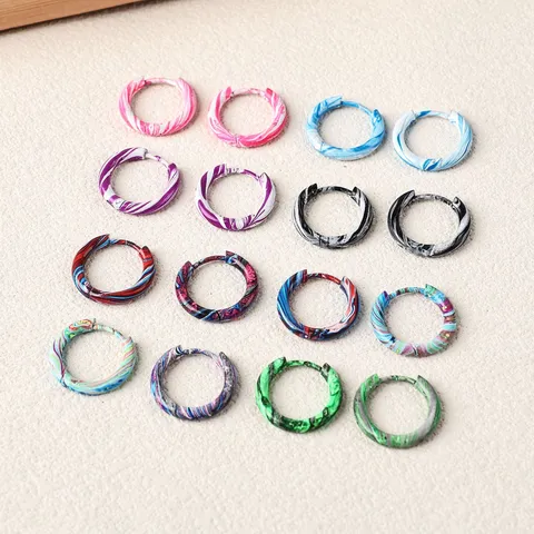 Edelstahl Emaille Creolen Für Damen Mehrfarbig Verlauf Marmormuster Emaille Glasur Piercing Schmuck Kleine Runde Huggie Ohrringe