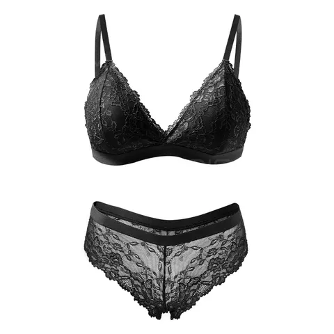Sexy Spitze Dreieck Cup BH Und Höschen Set Damen Dünne Atmungsaktive Bügellose Lingerie Set