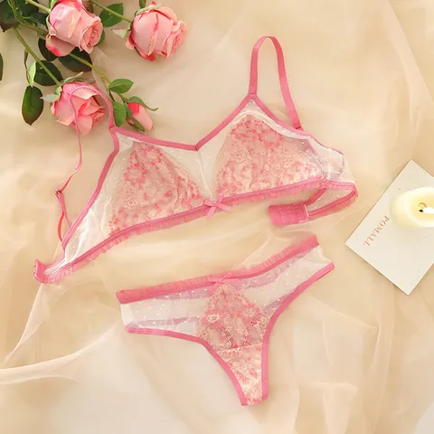 Women Sexy Lace Lingerie Set Wireless Seamless Bralette And Panty Transparent Temptation Underwear