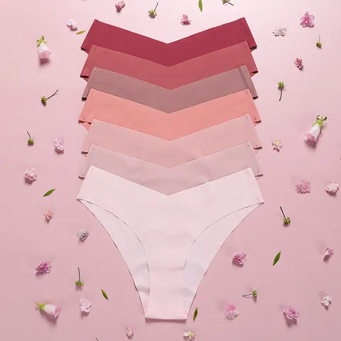 Women's Low Waist V-Shape Ice Silk Panties Seamless Breathable Quick Dry Solid Color Stretch Briefs Underwear