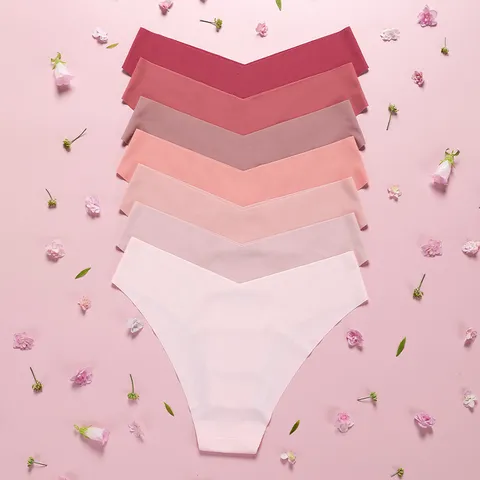 Women's Low Waist V-Shape Ice Silk Panties Seamless Breathable Quick Dry Solid Color Stretch Briefs Underwear