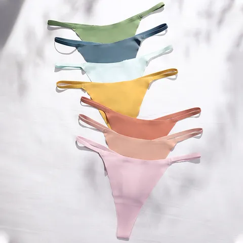 Women's Low Waist Seamless Ice Silk Thong Breathable Solid Color Panties Sexy T-Back Underwear