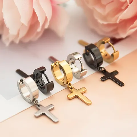 Edelstahl Kreuz Anhänger Creolen Für Herren Damen Minimalistisch Mode Geometrisch Hängeohrringe Schmuck Geschenk
