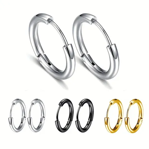 Minimalistische Edelstahl Creolen Modische Geometrische Runde Ohrenschallen Für Herren Damen Poliert Täglich Pendeln Schmuck Geschenk