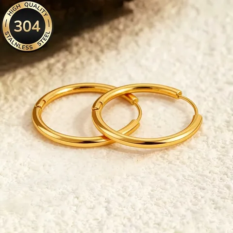 Minimalistische 304 Edelstahl Creolen Für Damen Herren Gold Schwarz Silber Farbe Geometrische Runde Kreis Ohrringe Schmuck