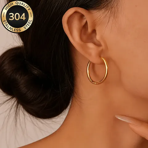 Minimalistische 304 Edelstahl Creolen Für Damen Herren Gold Schwarz Silber Farbe Geometrische Runde Kreis Ohrringe Schmuck