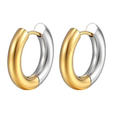 Minimalistisch Edelstahl Creolen Euro-Amerikanisch Zweifarbig Gold Silber Rund Huggie Ohrringe Für Unisex Tägliches Tragen Ohrschmuck