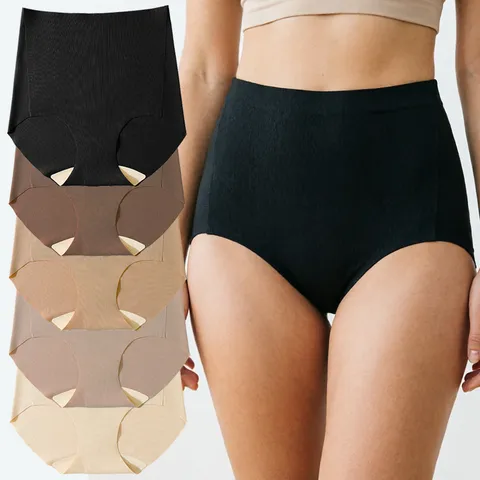 Women's High Waist Seamless Cotton Panties Breathable Comfortable Stretch Solid Color Hip Lifting Briefs