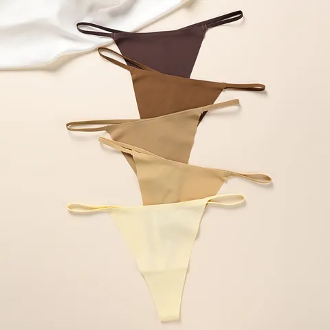 Women's Seamless Ice Silk Thong Low Waist Breathable Quick Drying T-Back Panties Solid Color Stretch Sexy Underwear