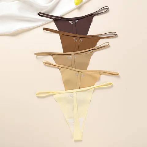 Women's Seamless Ice Silk Thong Low Waist Breathable Quick Drying T-Back Panties Solid Color Stretch Sexy Underwear