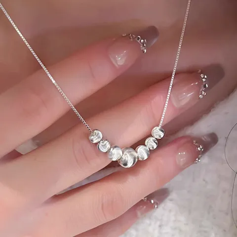 Collier en Alliage Minimaliste Avec Perles en Dégradé Effet Oeil de Chat Chaîne Box Argentée Bijoux pour Femme Cadeau