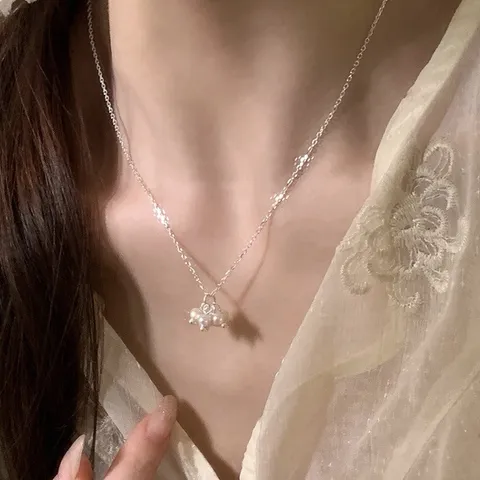 Collier en Alliage Plaqué Argent S925 Avec Perles Artificielles Style Ins Coréen Choker Délicat pour Femmes Filles Bijoux