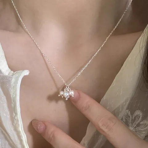 Collier en Alliage Plaqué Argent S925 Avec Perles Artificielles Style Ins Coréen Choker Délicat pour Femmes Filles Bijoux